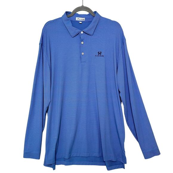 Peter Millar Long Sleeve Golf Polo Size XXL Blue Pinstripe 'Black Hawk' Shirt - Picture 1 of 9